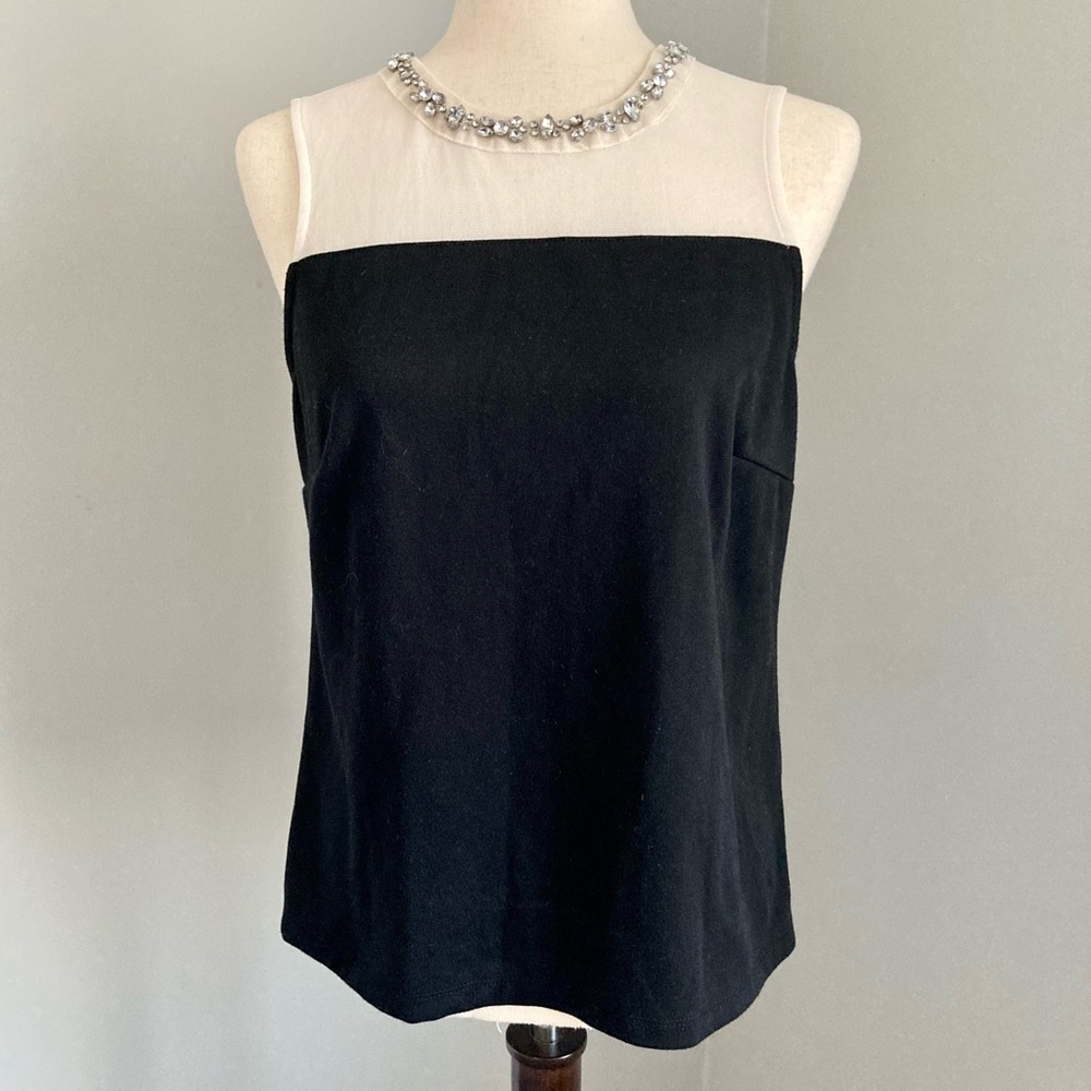 Worthington Black Sleeveless Blouse with Sheer White Beaded Neckline size M